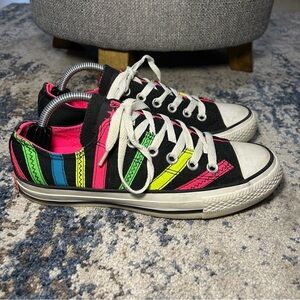 Converse All Star Black & Neon Multi-Colored Stripe Sneakers Size 7